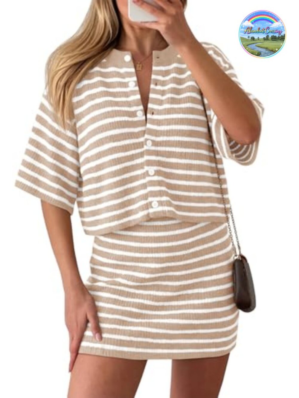 Women's 2 Piece Knit Skirt Set Striped Cardigan & Mini Skirt Outfit